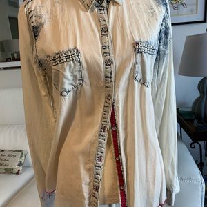 Soft as butter denim button down with pink accents